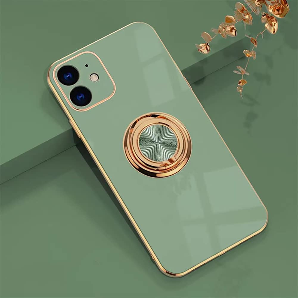 Omorro for Rose Gold iPhone 11 Case for Women Girls Kickstand Ring Holder 360 TPU Rotation Rings Cases with Stand Glitter Plating Edge Work with Magnetic Mount Slim Luxury Case Girly Cover Case