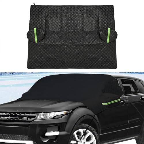 Image of JSCARLIFE Windshield Snow Cover,Windshield Cover for Snow and Ice,Frost Guard Windshield Cover for Car,Snow Ice Frost Sun UV Waterproof Protection with Two Mirror Covers (Black, L (94.5 inch x 57 inch))