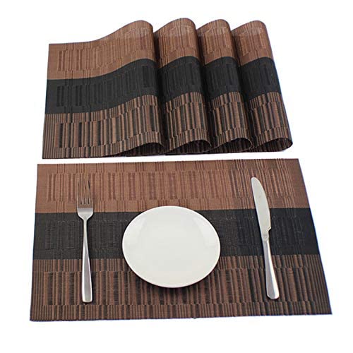 FIDEO PVC Dining Table Placemats Set of 6 | Heat Resistant Non Slip Washable Woven Vinyl Table Mats | Stain Resistant Table Protector for Kitchen Dining Room | (Dark Brown)