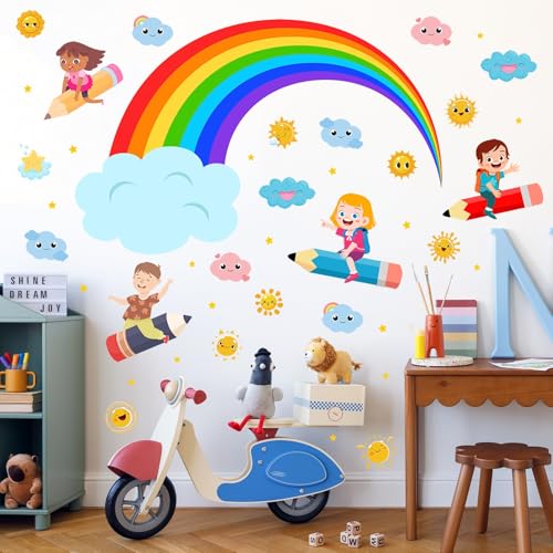 Vinilos decorativos infantiles arcoíris sol y nubes 12 piezas miniatura 2