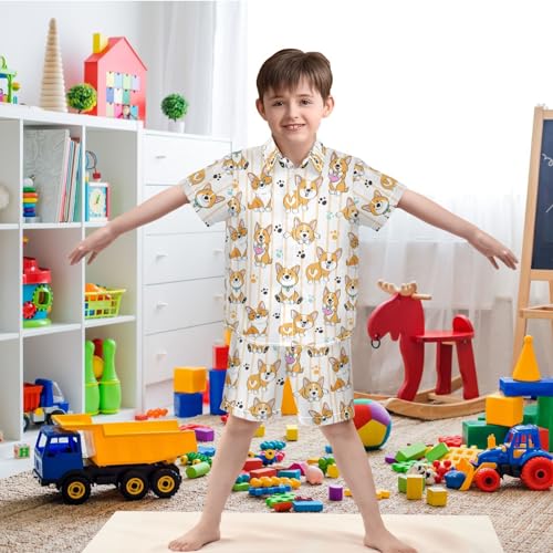 Image of visesunny Funny Boy's 2 Pieces Shirt and Short Set Casual Shirts Short Sleeve Beach Shorts Summer Outfits for 3-10 Years Kids