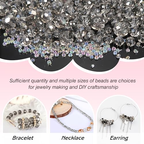TOAOB 1000pcs Grey Crystal Glass Beads 2mm 4mm 6mm 8mm10mm Faceted Spacer Beads for Jewelry Making DIY Craft Project Decorations Bracelet Making Kit - Image 3