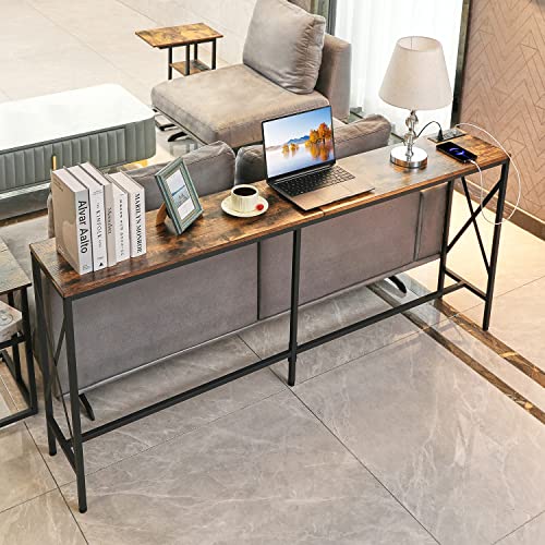 Lakemid Console Table Narrow Long 70.9" - Sofa Tables With Charging Station, Behind Couch Table With Metal Frame For Living Room Hallway Foyer (70.9 Inches) #TOP1
