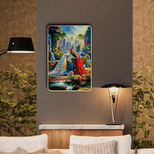 Image of Arkasto Peacock Wall Painting for Home & Office | Vastu Prosperity & Positive Energy Wall Art | MDF Wall Frame for Living Room, Bedroom & Decor (Style-06, 12x18 inch)