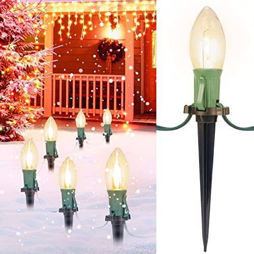 C9 Christmas Lights, 51.4ft Christmas Pathway Lights Outdoor with 40 LED Bulbs and Stakes, Connectable Waterproof String Lights for Path Driveway Sidewalk Lawn Yard Holiday Decorations, Warm White C9 Christmas Lights, 51.4ft Christmas Pathway Lights Outdoor with 40 LED Bulbs and Stakes, Connectable Waterproof String Lights for Path Driveway Sidewalk Lawn Yard Holiday Decorations, Warm White