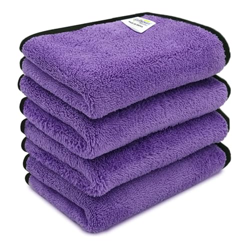 Image of SOFTSPUN Microfiber Baby Hand & Face Wipes 280 GSM 20x30 Cms, 4 Piece Towel Set, (Purple) Super Soft & Comfortable for Newborn Babies Quick Drying Ultra Absorbent in Small Size.