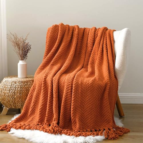 Image of BATTILO HOME Burnt Orange Throw Blanket for Couch, 50 inchx60 inch