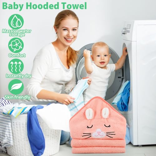 Image of Baby Bath Towel,Ultra Soft Hooded Baby Towel,Toddler Bath Towels with Animal Design,Absorbent Baby Hooded Towel Shower Gifts for Baby Boys Girls,31.5x31.5 inch(Orange and Pink Kitten)