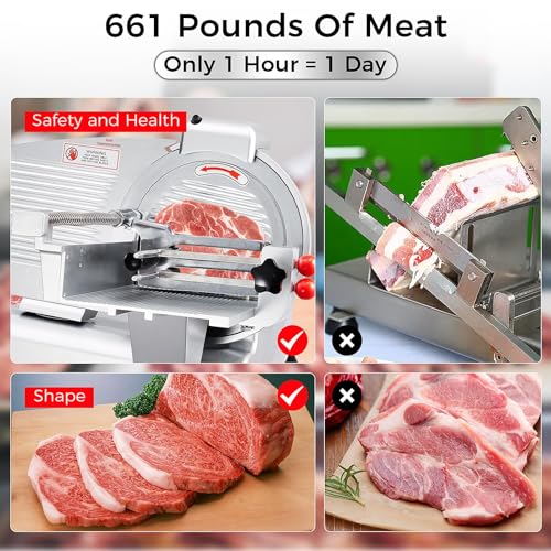 Premium Deli Slicer for Home & Commercial Use - 800W Powerful Motor, 0-18mm Adjustable Thickness, 12" Stainless Steel Removable Blade, Easy to Clean, and Safe Operation.