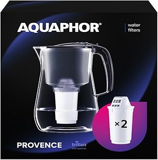 Provence Black Water Filter Jug - Counter Top Design with 4.2L Capacity, 2 X A5 Filters with added Magnesium included, Reduces Limescale, Chlorine & Microplastics, Perfect for Families.