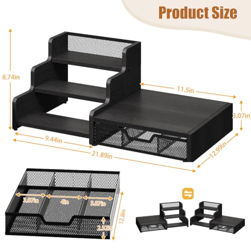 Image of Coffee Station Organizer with K Cup Holder, 28 Pod Capacity,3-Tier Syrup Rack with Coffee Pod Holder Drawer, Coffee Bar organizer Countertop for Accessories,Black
