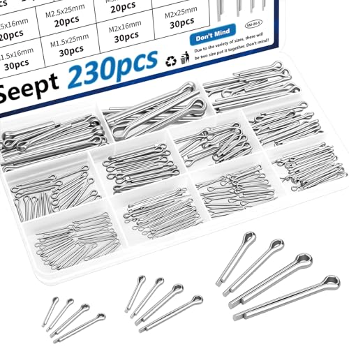 Image of 230Pcs Cotter Pins 12-Sizes 304 Stainless Steel Cotter Pins Assortment Kit Used for Hitch Lock System, Trucks, Engine Repair