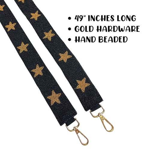 Lashicorn Black with Gold Stars Beaded Purse Strap 49” Football Colorado Missouri Gold Clasp Game Day Clear Stadium Bag Sports Pittsburg New Orleans4