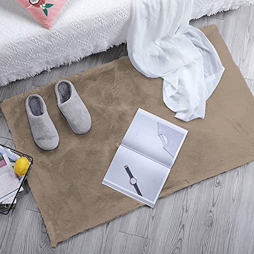 Image of Luxe Home Rabbit Fur Soild Bath Mat Super Soft, Anti-Slip, Washable, Rectangle, for Bathroom Door Mate, Bedroom Door Mats (Taupe, 45x75 cm)