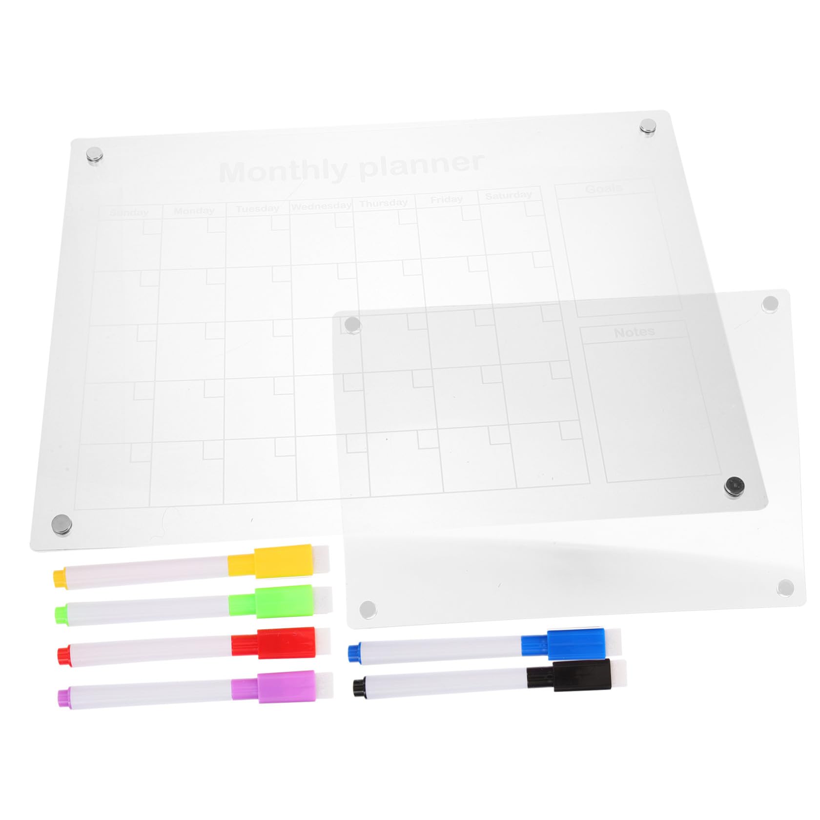 PLAFOPE Magnetischer Acryl Kühlschrankplaner mit Whiteboard Markern Abwischbar Trocken Wiederverwendbar Praktische Monatsübersicht für Notizen und Erinnerungen im Haushalt und Büro