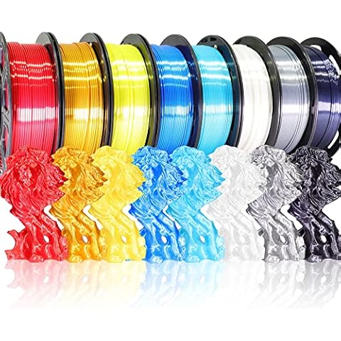 BBLIFE 1.75mm 8 Spools Silk Shiny 3D Printer PLA Filament Bundle Pack: 8 Silk Shiny Colors: Gold Silver White Black Green Purple Red Blue, Each Spool 250g, 8 Spools, Total 2Kg 3D Printing Filament Cover