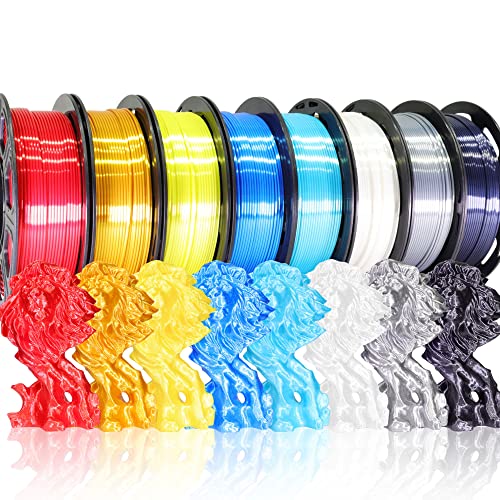 Image of BBLIFE 1.75mm 8 Spools Silk Shiny 3D Printer PLA Filament Bundle Pack: 8 Silk Shiny Colors: Gold Silver White Black Green Purple Red Blue, Each Spool 250g, 8 Spools, Total 2Kg 3D Printing Filament