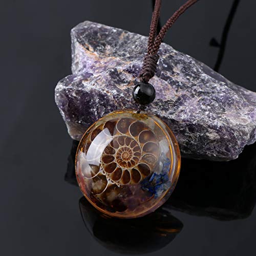 Jovivi AJ2000707 7 Chakra Gemstone Reki Healing Crystal Necklace Round Circle Shape Ammonite Fossil Chip Stones Resin Pendant Necklace thumb #1