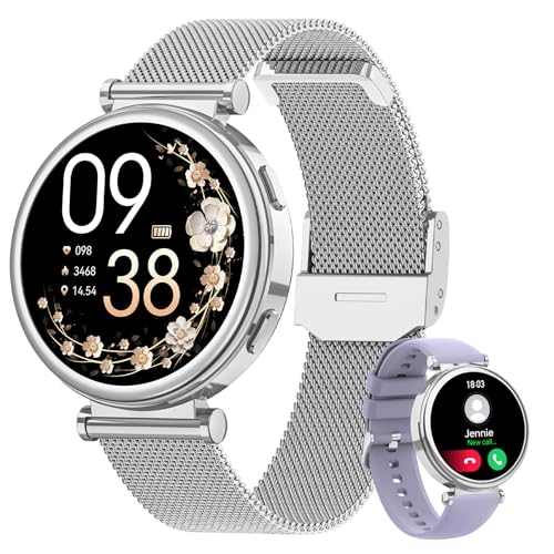 Sanorum Reloj Inteligente Mujer con Llamadas 5.3, 1.27' Pantalla Táctil Smartwatch con 24H Pulsometro/Sueño, Función Femenina 120+ Modos Deportivos, IP68 Calorías Podómetro, Android iOS, Plata