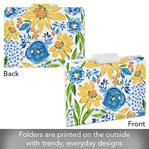 Counterart Blue & Yellow Flowers Decorative Reusable Flexible Plastic File Folder Made In The Usa 9.25” X 11.75” Holds 8.5” X 11” Documents #TOP2