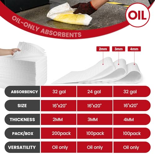 Image of Oil Absorbent Pads Roll | 16 inchx20 inch Oil-Only Spill Mat 100-Pack | Industrial Spill Control for Oil & Fuel(24 Gal /Box) | Repels Water Absorbing Rolls