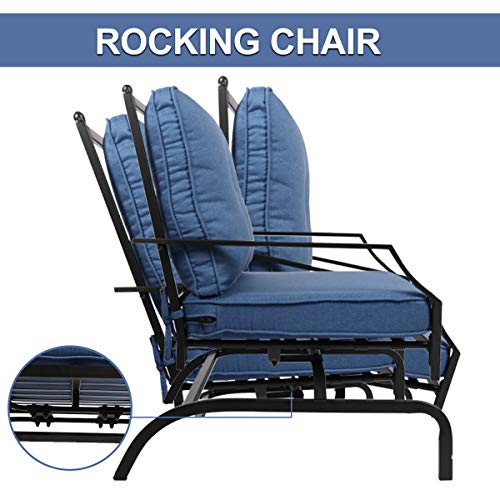 Lovinouse 2 Piece Patio Chairs Outdoor Rocking Chair, 400 Lbs Capacity Each, Bistro Set Patio Conversation Set, Metal Frame Outdoor Furniture for Balcony, Yard (Blue) - Thumbnail 2