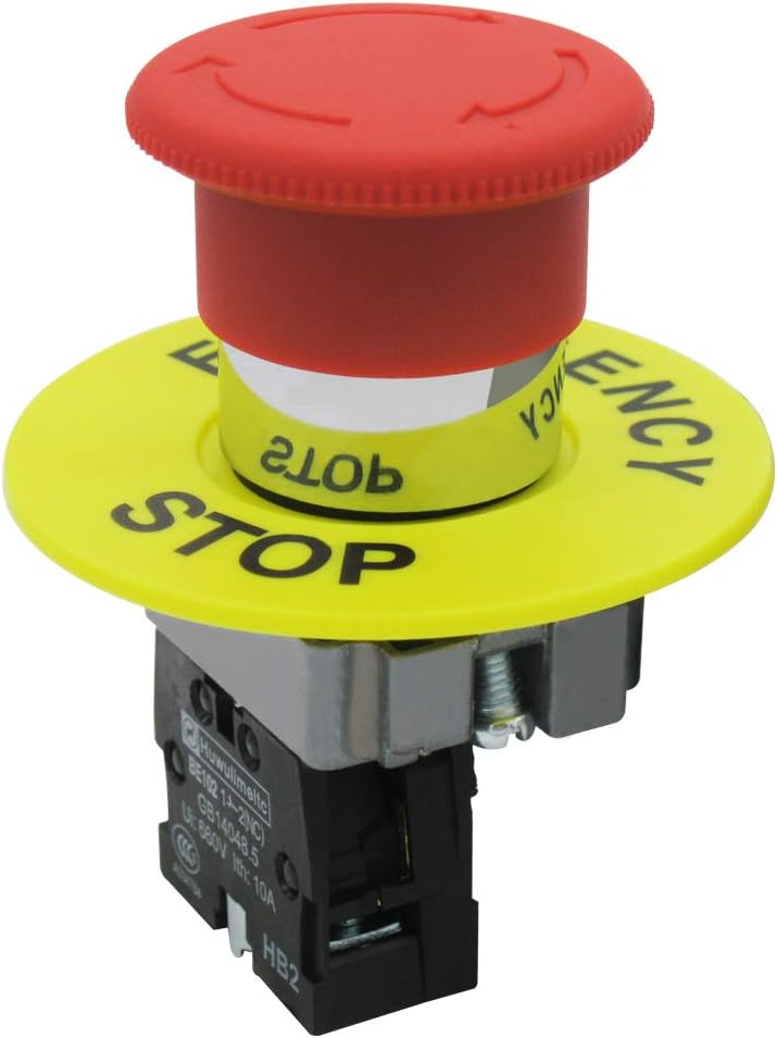mxuteuk 1NC 22mm Red Mushroom Emergency Stop Push Button Switch AC 660V 10A ，HB2-BS542