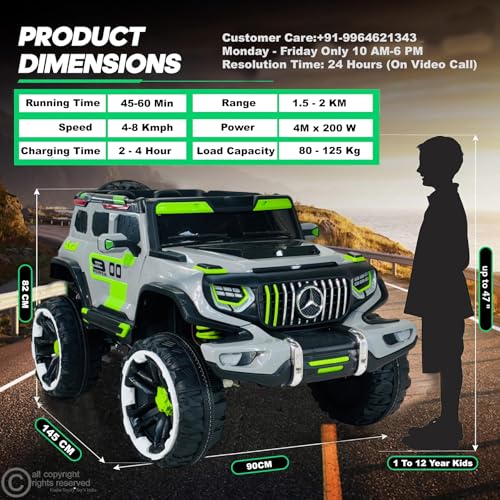 Image of Driving EV Cars for 1, 2, 3, 4, 5, 6 Years | Remote + Steering + Mobile App Control | Kids Jeeps (Big Size Jeep [2-10 Years], Silver /Green)
