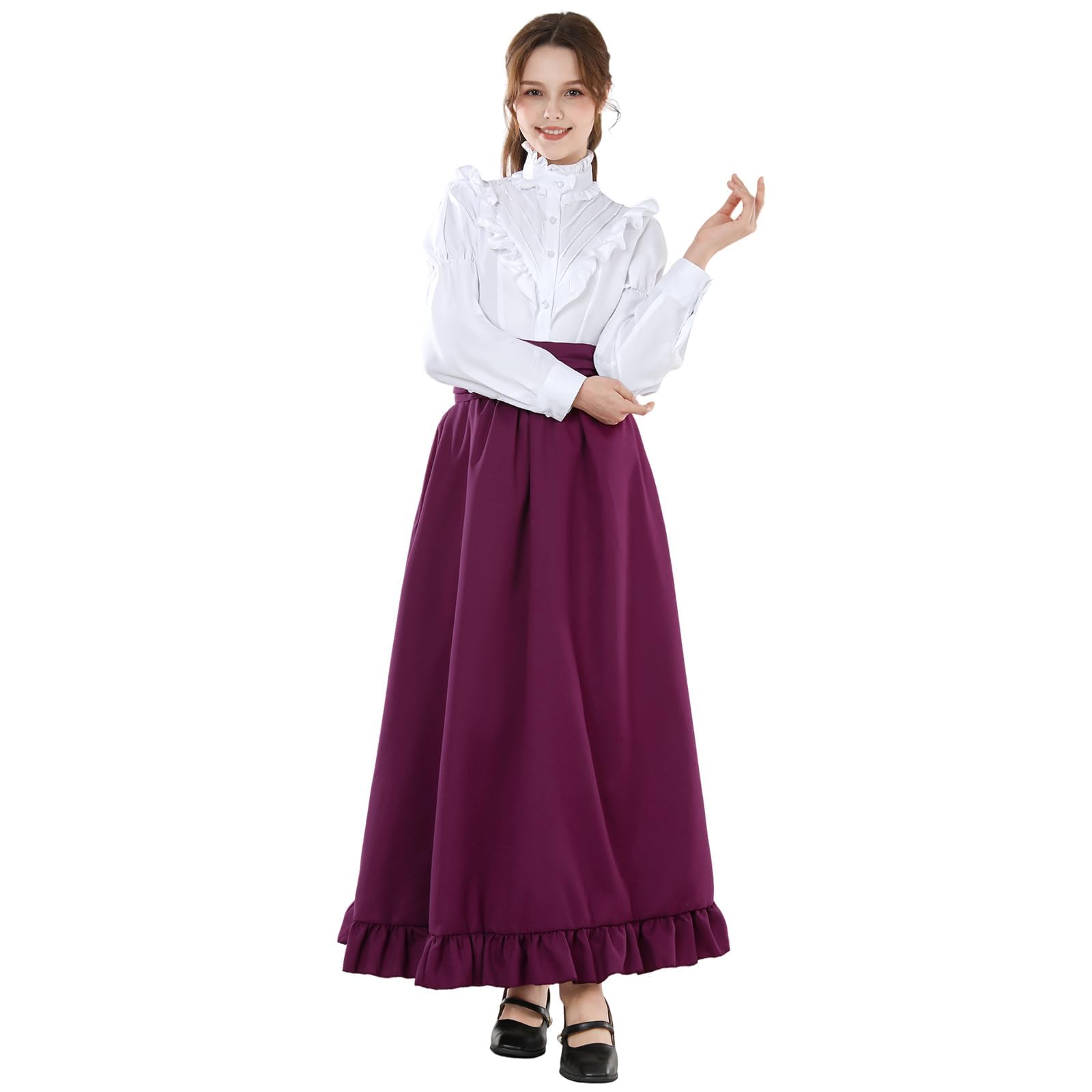 Fiamll Vêtements médiévaux pour femme - Robe de Renaissance médiévale - 2 pièces avec chemisier et jupes