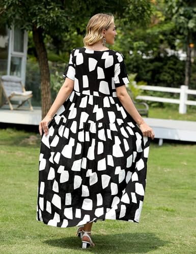 YESNO Women Casual Loose Bohemian Floral Dress with Pockets Short Sleeve Long Maxi Summer Beach Swing Dress EJF - Image 5