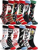 Funny Socks for Women Men Fun Cozy Crazy Cute Novelty Fashion Gift Breathable Cotton Boot Socks Stocking Stuffers(Christmas Style(12 Pairs),L)