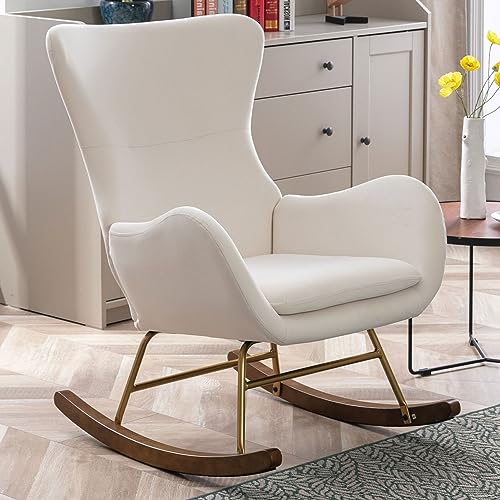 DM Furniture Velvet Rocking Chair Upholstered Nursery Glider Rocker for