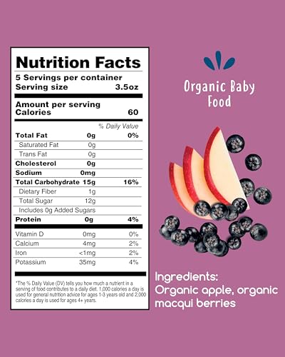 Image of Amara Organic Baby Food - Stage 2 - Applesauce & Maqui Berry - Baby Cereal to Mix With Breastmilk, Water or Baby Formula - Shelf Stable Baby Food Pouches Made from Organic Fruit - 10 Pouches, 3.5oz Per Serving