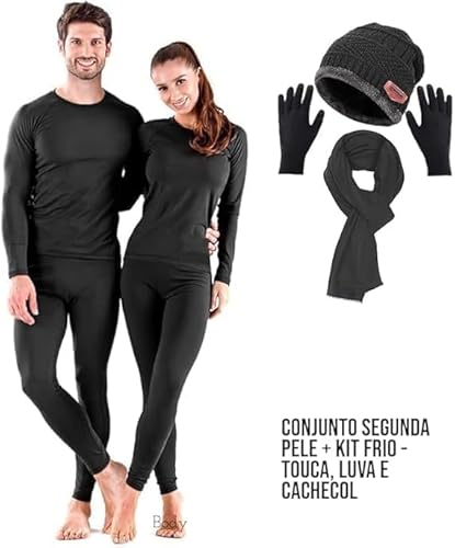 Kit Frio Conjunto Termico Pelinho Elasticidade Segunda Pele Unissex com touca luva e cachecol (G)