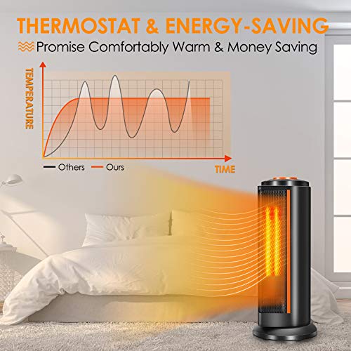 Space Heater for Office - Electric Ceramic Portable Oscillating Space Tower Heater Fan w/ Thermostat, Fast Heating Overheat & Tip-over Protection Ideal for Personal Home Bedroom Bathroom Indoor Use