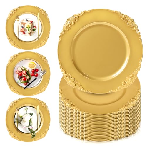 PROY 100 Pcs Gold Charger Plates Bulk, 13 PROY 100 Pcs Gold Charger Plates Bulk, 13
