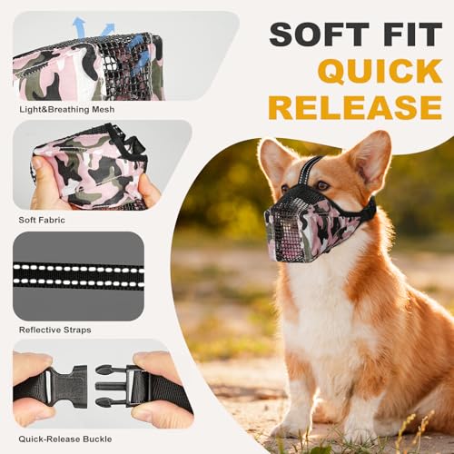 Image of Mesh Dog Muzzle, Breathable Soft Dog Muzzle with Reflective Straps for Secure Fit, Prevents Biting, Chewing Scavenging- Adjustable for Small Medium Large Dogs,Pink,XL
