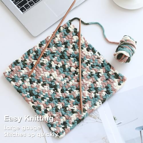 Image of #6 Super Bulky Blanket Yarn for Crocheting - 4 Skeins(Each 10.5oz /300g, 220yds /201m), Chunky Chenille Thick Plush Big Soft Yarn for Crocheting Knitting Blankets, Forest & Teal & Coffee