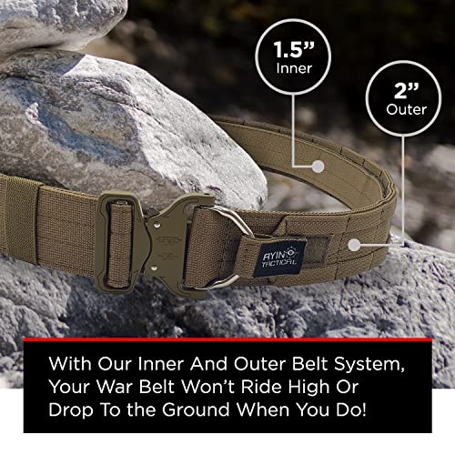 Ayin Tactical Belt Quick Release Rigger Molle Belt 1.5 Inch Inner & 2 Inch Outer Range Tactical Heavy Duty (Lg-Xl, Coyote) #TOP3