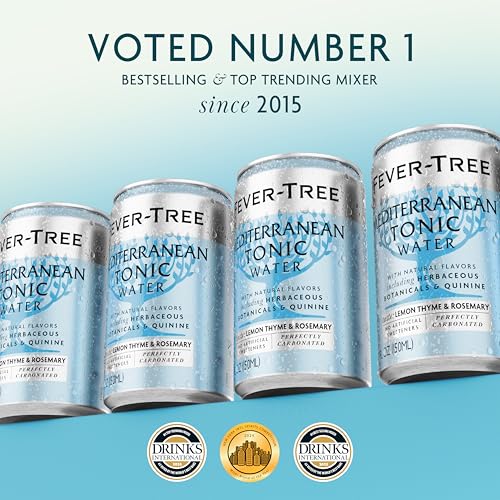 Image of Fever-Tree Mediterranean Tonic Water - Premium Mixer for Cocktails and Mocktails, 24 x 5.1 fl oz Cans Glass Bottles - Naturally Sourced, Non-GMO