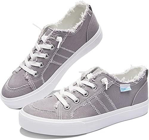 Obtaom Women's Play Fashion Sneaker Comfortable Grey Walking Shoes Gray Canvas Slip on Shoes（Gray Canvas US5）