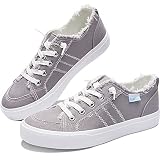 Obtaom Women's Play Fashion Sneaker Comfortable Grey Walking Shoes Gray Canvas Slip on Shoes（Gray C