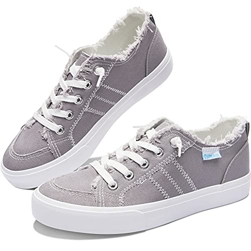 Obtaom Women's Play Fashion Sneaker Comfortable Grey Walking Shoes Gray Canvas Slip On Shoes（Gray Canvas Us5） #TOP17