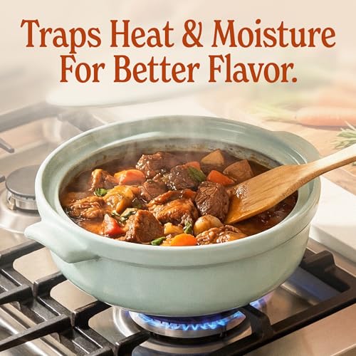 Magnifique 3 Quart Flami Pot with Lid, Natural Clay Pot for Cooking, Non-Toxic PFAS-Free Ceramic Casserole Dish for Oven & Stovetop, Dutch Oven Style for Slow Cooking, Baking & Serving, Mint by MAGNIFIQUE EXPERIENCE DELIGHT - Used condition - Image 3