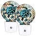 Sea Turtles Night Lights Plug Into Wall Set of 2 Nightlight with Dusk to Dawn Auto Sensor LED Decor Lamps for Kids Baby Children Adults Room, Round Shape