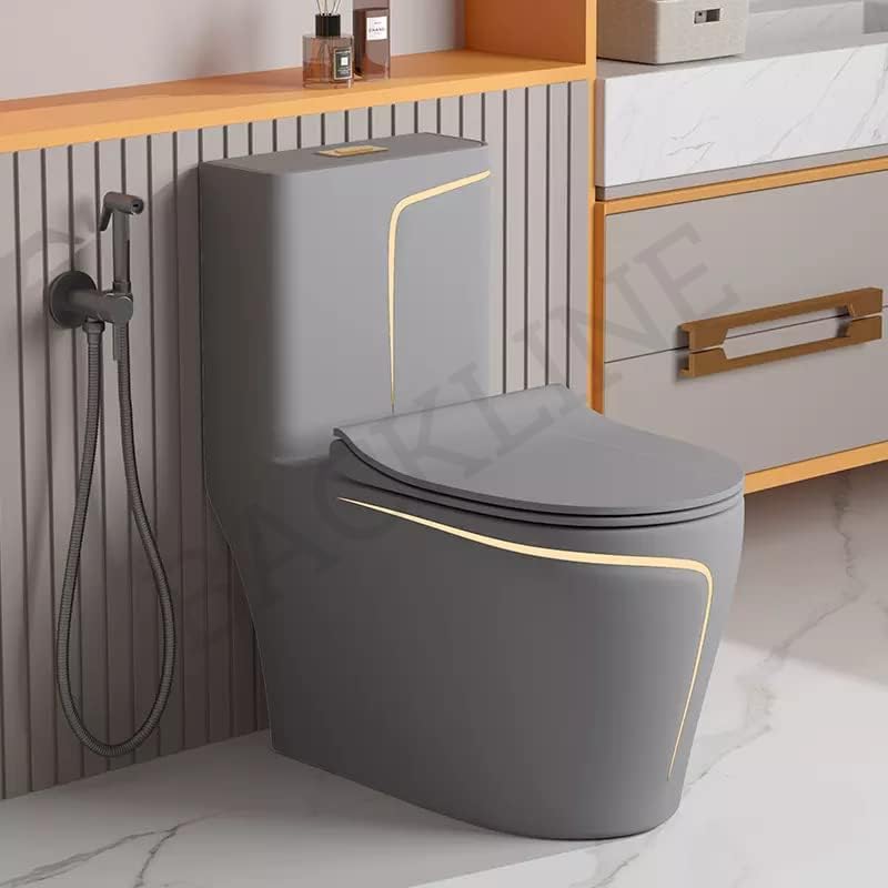 Image of Backline Siphonic 12 inch One-Piece Western Commode | Rimless Ceramic Toilet with Vacuum Flush Technology | S Trap 12 inch Outlet | Soft Close Seat | Luxury Bathroom Commode (Grey Glossy)