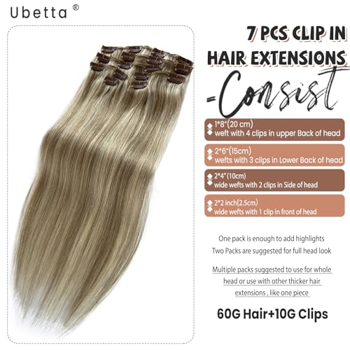Image of Clip in Hair Extensions Human Hair Ash Blonde Balayage Blonde Highlights Hair Extension Real Human Hair Clip ins 14 Inch 7pcs 70G Double Weft Hair Extensions Human Hair Clip in Extensions for Women