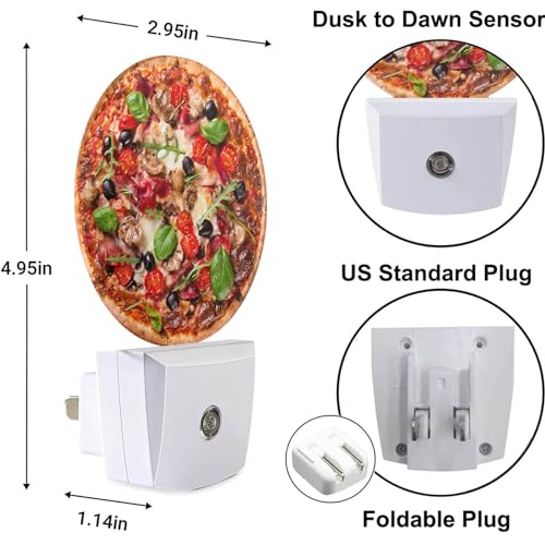 Image of Sausage Pizza Cheese Night Light Funny Food Night Lights Plug into Wall for Boys Girls, Plug-in Nightlight 0.5W LED Lighting for Stairway Hallway Bedroom
