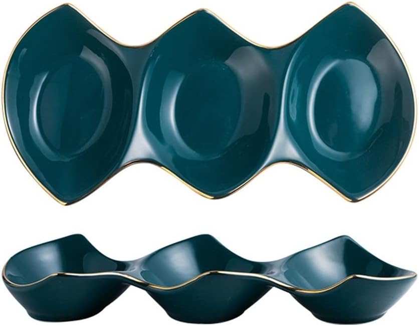 Dipping Bowls Phnom Penh Set Ceramic Three-Disc Grid Plate Restaurant Fruit Snack Plate Dried Fruit Plate Snack Small Plate (3 Pieces) Appetizer Plates (Color : A, Size : B) (B B)