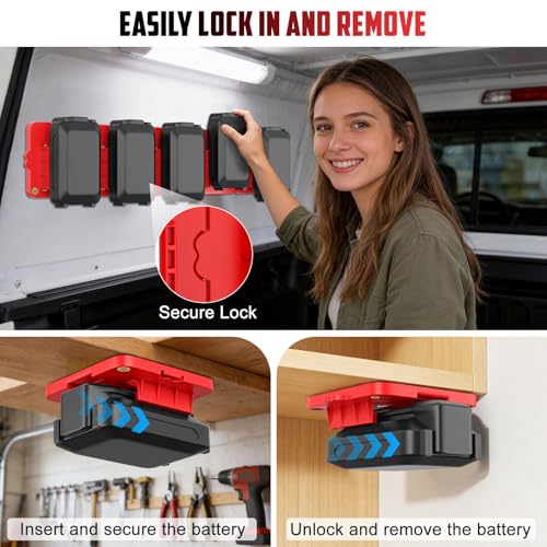 Battery Mount Holder Compatible for Craftsman 20V Batteries, Wall Mounts Hanger Fit for CMCB204 CMCB202 CMCB201, Organize Garage/Workshop/Work Truck(5 Pack, w/10 Screws, No Battery) by Crivnhar - Image 6